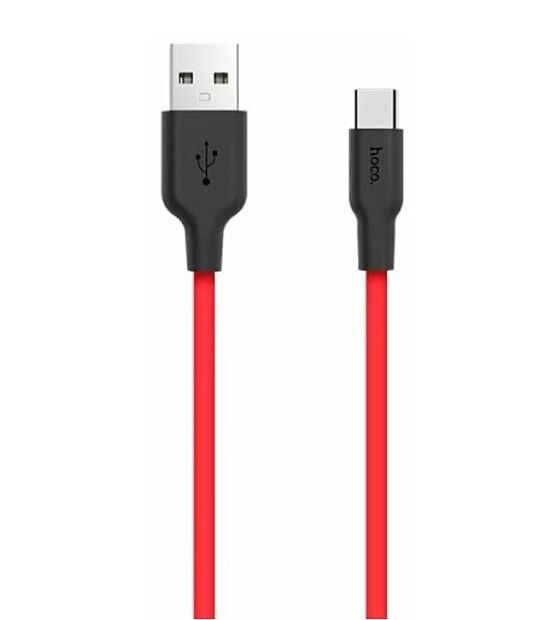USB кабель HOCO X21 Silicone Type-C, 3А, 1м, силикон (красный/черный) - 2