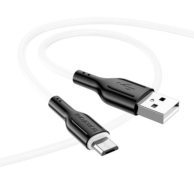 USB кабель BOROFONE BX63 Charming MicroUSB, 1м, 2.4A, силикон (белый) - 1