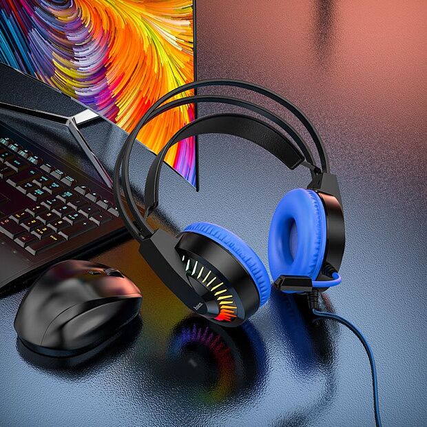 Игровые наушники Hoco W105 Joyful Gaming Headphones (Blue) - 3