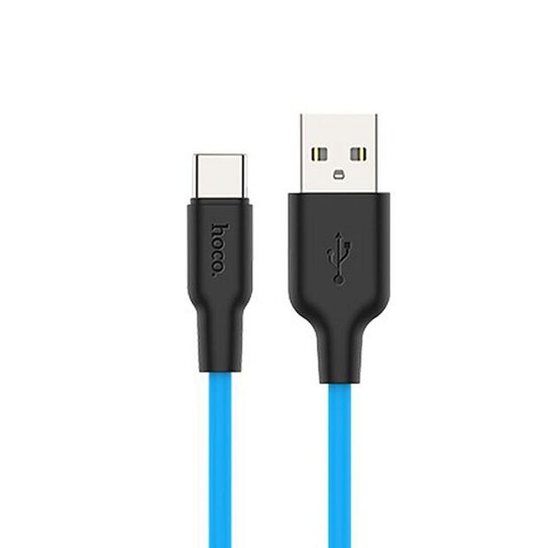 USB кабель HOCO X21 Plus Silicone Type-C, 3А, 1м, силикон (синий/черный) - 1