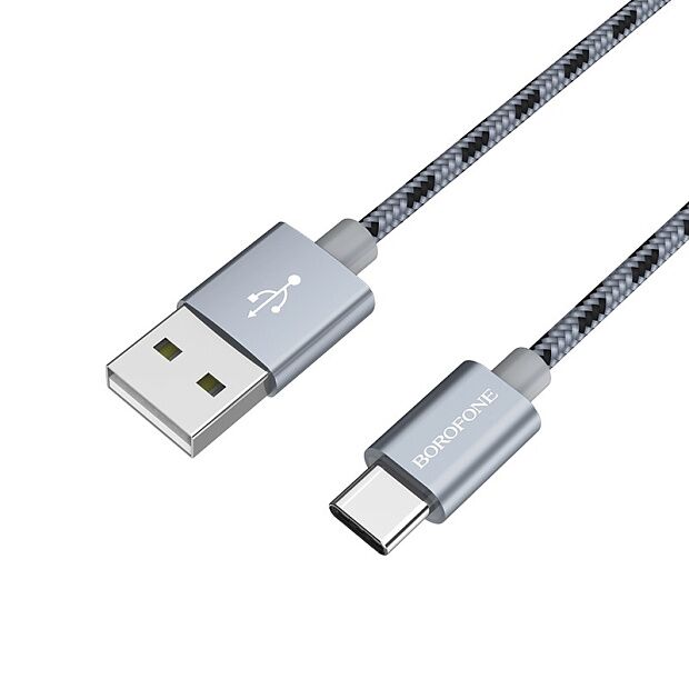 USB кабель BOROFONE BX24 Ring Current Type-C, 1м, 3A, нейлон (серый) - 1