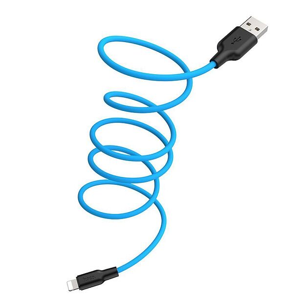 USB кабель HOCO X21 Plus Silicone Lightning 8-pin, 2.4А, 1м, силикон (синий/черный) - 1