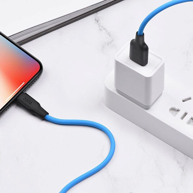 USB кабель HOCO X21 Plus Silicone Lightning 8-pin, 2.4А, 1м, силикон (синий/черный) - 4
