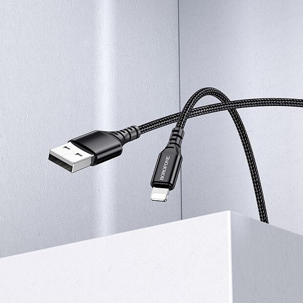 USB кабель BOROFONE BX54 Ultra Bright Lightning 8-pin, 1м, 2.4A, нейлон (черный) - 6