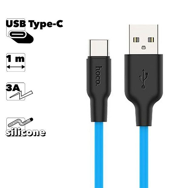 USB кабель HOCO X21 Plus Silicone Type-C, 3А, 1м, силикон (синий/черный) - 4