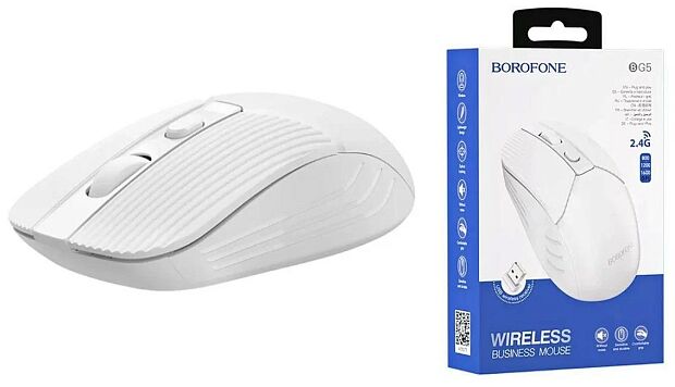 Мышь беспроводная BOROFONE BG5 Business USB, 2.4ГГц (белый) - 4