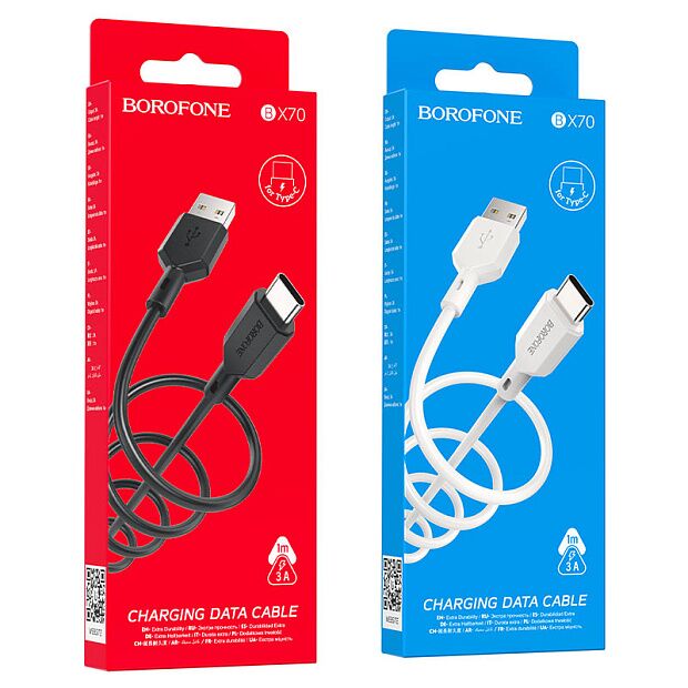 USB кабель BOROFONE BX70 Type-C, 3A, 1м, PVC (белый) - 4