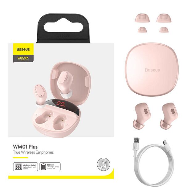 Беспроводные наушники BASEUS Encok WM01 Plus, Bluetooth, 40 мАч, розовый - 6
