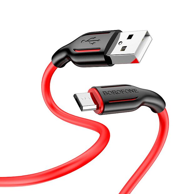 USB кабель BOROFONE BX63 Charming MicroUSB, 1м, 2.4A, силикон (красный) - 3