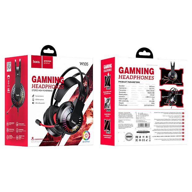 Компьютерная гарнитура Hoco W105 Joyful Gaming Headphones (Red) - 4