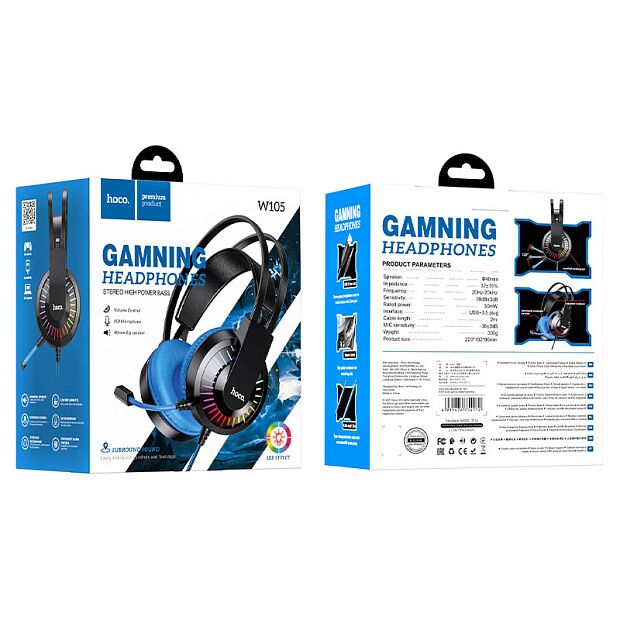 Игровые наушники Hoco W105 Joyful Gaming Headphones (Blue) - 4