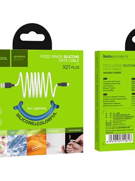 USB кабель HOCO X21 Plus Silicone Lightning 8-pin, 2.4А, 1м, силикон (синий/черный) - 3