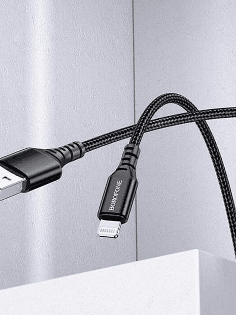 USB кабель BOROFONE BX54 Ultra Bright Lightning 8-pin, 1м, 2.4A, нейлон (черный) - 2