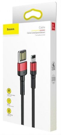 Кабель USB BASEUS Cafule, USB - Lightning, 2.4А, 1 м, красный-черный, special edition - 3