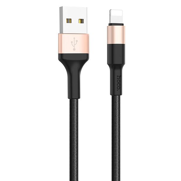 USB кабель HOCO X26 Xpress Lightning 8-pin, 1м, нейлон (черный/золотой) - 1