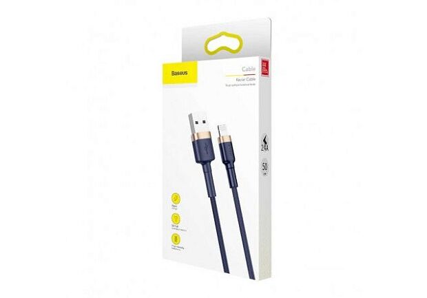 Кабель USB BASEUS Cafule, USB - Lightning, 2.4А, 1 м, золотойсиний - 5