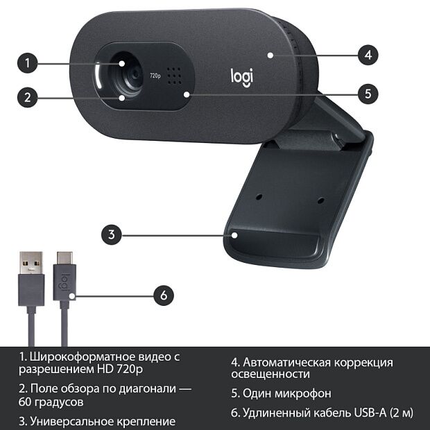 Веб-камера Logitech HD Webcam C505 Black - 1