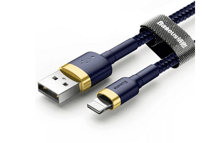 Кабель USB BASEUS Cafule, USB - Lightning, 2.4А, 1 м, золотойсиний - 1